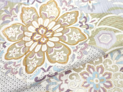 平和屋本店■極上 訪問着・長襦袢(無双仕立て)・袋帯 3点セット　駒刺繍　道長正倉院花文　淡藤色地　反端付き　逸品　未使用　DZAA3276kh5