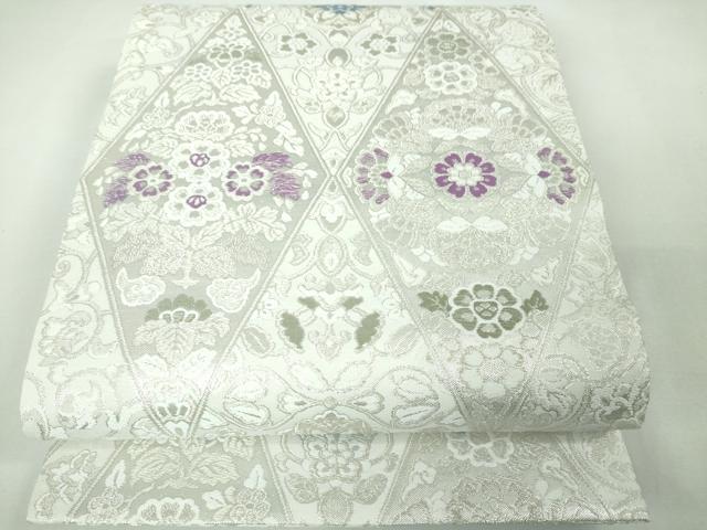平和屋本店■極上 訪問着・長襦袢(無双仕立て)・袋帯 3点セット　駒刺繍　道長正倉院花文　淡藤色地　反端付き　逸品　未使用　DZAA3276kh5