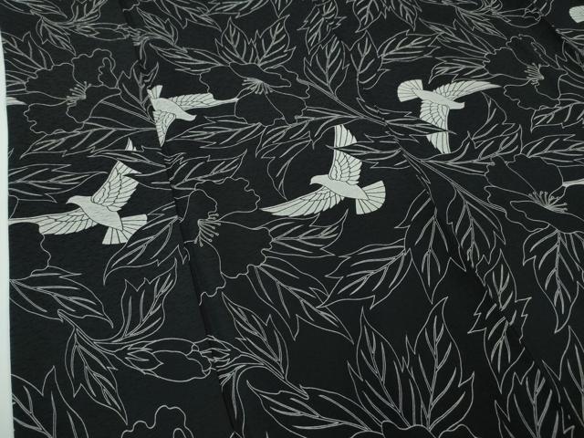平和屋本店■極上　染色作家　斉藤三才　小紋　三才鳥　草花　黒地　逸品　DZAA3278kh5