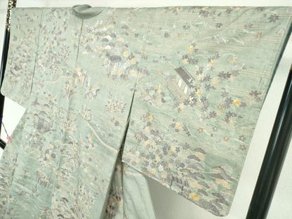 平和屋本店■極上　訪問着　紬地　総刺繍　御所解文　金糸　逸品　未使用　DZAA3358kh5