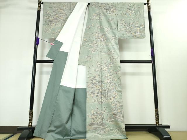平和屋本店■極上　訪問着　紬地　総刺繍　御所解文　金糸　逸品　未使用　DZAA3358kh5