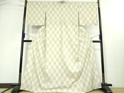 平和屋本店■極上　本塩沢　単衣　市松文様　逸品　DZAA3359kh5
