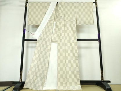 平和屋本店■極上　本塩沢　単衣　市松文様　逸品　DZAA3359kh5