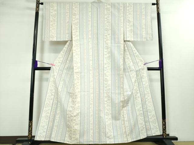 平和屋本店■極上　結城紬　単衣　100亀甲　花唐草間道　逸品　未使用　DZAA3390kh5