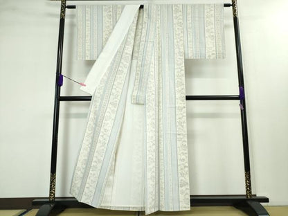 平和屋本店■極上　結城紬　単衣　100亀甲　花唐草間道　逸品　未使用　DZAA3390kh5