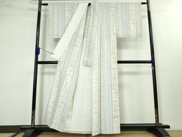 平和屋本店■極上　結城紬　単衣　100亀甲　花唐草間道　逸品　未使用　DZAA3390kh5