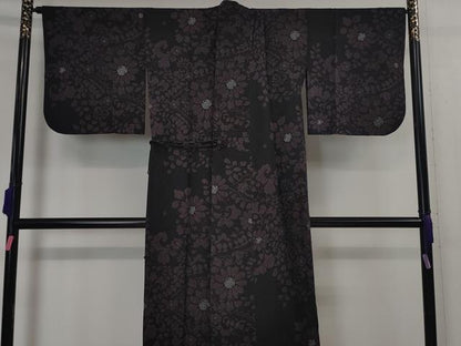 平和屋本店■極上　道中着　スリーシーズン　塵除け　ロング丈　花唐草文　菱紋紗　黒地　逸品　DZAA3398kh5 - 平和屋