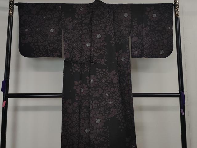 平和屋本店■極上　道中着　スリーシーズン　塵除け　ロング丈　花唐草文　菱紋紗　黒地　逸品　DZAA3398kh5 - 平和屋