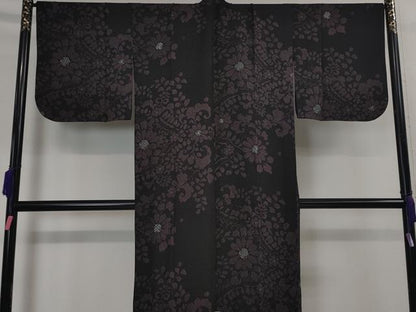 平和屋本店■極上　道中着　スリーシーズン　塵除け　ロング丈　花唐草文　菱紋紗　黒地　逸品　DZAA3398kh5 - 平和屋