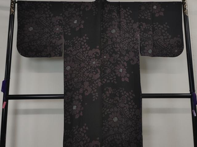 平和屋本店■極上　道中着　スリーシーズン　塵除け　ロング丈　花唐草文　菱紋紗　黒地　逸品　DZAA3398kh5 - 平和屋