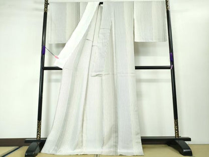 平和屋本店■極上　玉糸つむぎ　単衣　縞　証紙付き　逸品　未使用　DZAA3469kh5 - 平和屋