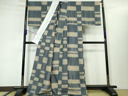 平和屋本店■極上　紬　単衣　杢目絞り　変わり横段文　逸品　DZAA3472kh5 - 平和屋
