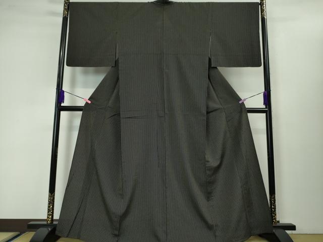 平和屋本店▽極上 本塩沢 単衣 縞 黒地 逸品 未使用 DZAA3477kh5