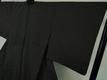 平和屋本店▽極上 本塩沢 単衣 縞 黒地 逸品 未使用 DZAA3477kh5