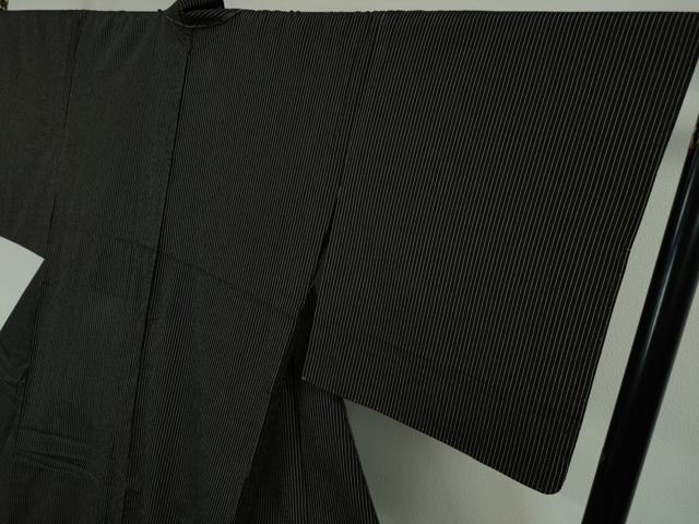 平和屋本店▽極上 本塩沢 単衣 縞 黒地 逸品 未使用 DZAA3477kh5