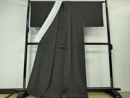 平和屋本店▽極上 本塩沢 単衣 縞 黒地 逸品 未使用 DZAA3477kh5