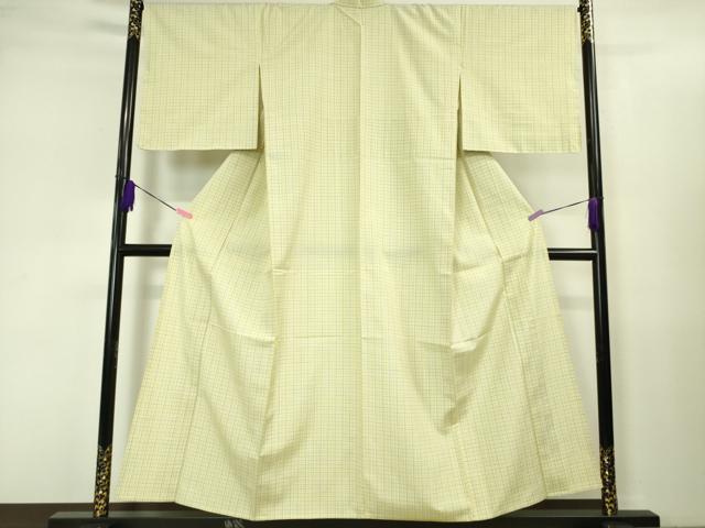 平和屋本店▽極上　紬　単衣　格子　逸品　DZAA3492kh5
