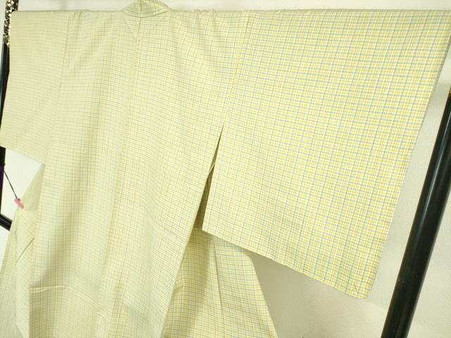 平和屋本店▽極上　紬　単衣　格子　逸品　DZAA3492kh5