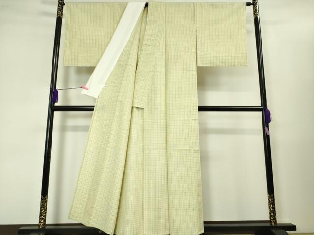 平和屋本店▽極上　紬　単衣　格子　逸品　DZAA3492kh5
