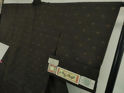 平和屋本店■極上 国指定重要無形文化財 本場久米島紬 単衣 安田英子作 手織 純草木染 泥染 廣田紬謹製 証紙付き 逸品 未使用　DZAA3550kh5