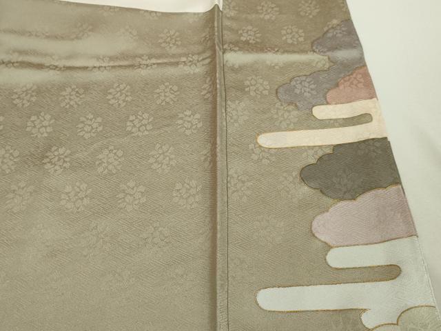 平和屋本店■極上　皇室献上作家　藤井寛　色留訪問着　駒刺繍　エ霞雲重ね　金彩　白橡色地　逸品　DZAA3571kh5
