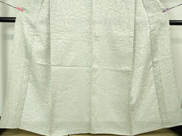 平和屋本店▽極上 衣扇四篠庵 お召 単衣 薔薇 反端付き 逸品 DZAA3582kh5