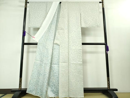 平和屋本店▽極上 衣扇四篠庵 お召 単衣 薔薇 反端付き 逸品 DZAA3582kh5