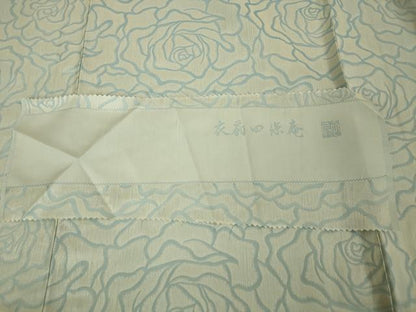 平和屋本店▽極上 衣扇四篠庵 お召 単衣 薔薇 反端付き 逸品 DZAA3582kh5
