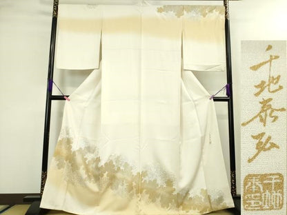平和屋本店■極上　世界的友禅作家　千地泰弘　訪問着　乱菊　暈し染め　金銀彩　銀通し地　逸品　DZAA3584kh5