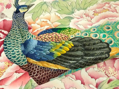平和屋本店■希少　訪問着　刺繍　手描き　孔雀　鶯　鳥　花　象牙色地　逸品　DZAA3596kh5