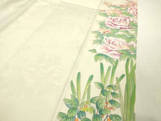 平和屋本店■希少　訪問着　刺繍　手描き　孔雀　鶯　鳥　花　象牙色地　逸品　DZAA3596kh5