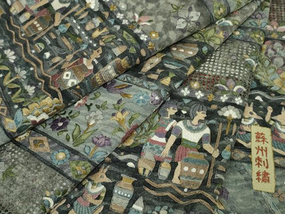 平和屋本店■極上　中国三大刺繍　スワトウ刺繍　汕頭刺繍　蘇州刺繍　総刺繍　訪問着　古代人物壁画文様　金糸　逸品　DZAA3602kh5