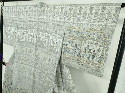 平和屋本店■極上　中国三大刺繍　スワトウ刺繍　汕頭刺繍　訪問着　お召地　古代人物壁画文様　金糸　逸品　DZAA3603kh5