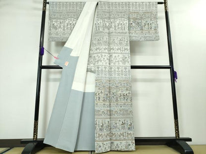 平和屋本店■極上　中国三大刺繍　スワトウ刺繍　汕頭刺繍　訪問着　お召地　古代人物壁画文様　金糸　逸品　DZAA3603kh5