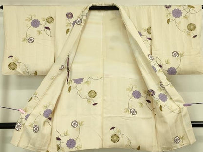 平和屋本店■極上　羽織　菊唐草文　鳥の子色地　金彩　羽織紐付き　逸品　DZAA3621kh5
