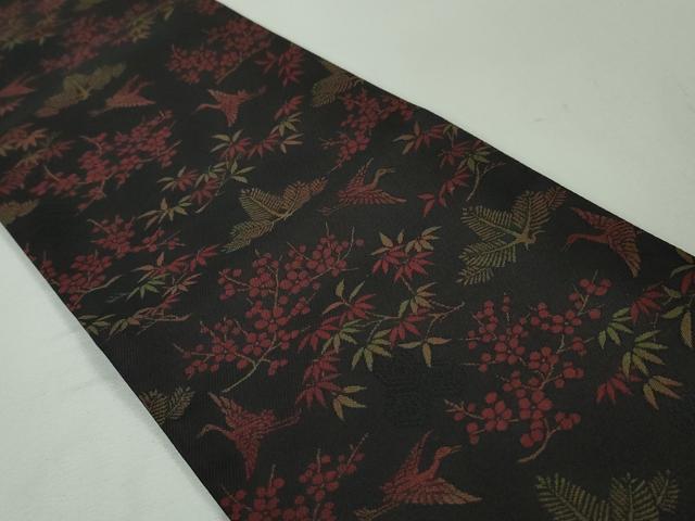 平和屋本店●極上 伝統工芸士 新井寛 両面 半幅帯 唐織 松鶴文様宝尽くし 黒地 逸品 未使用 DZAA3640kh5