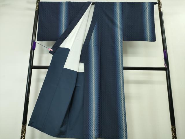平和屋本店●超希少 男性 日本工芸会正会員 秋山眞和 綾の手紬 手織 本藍染 逸品 DZAA3710kh5