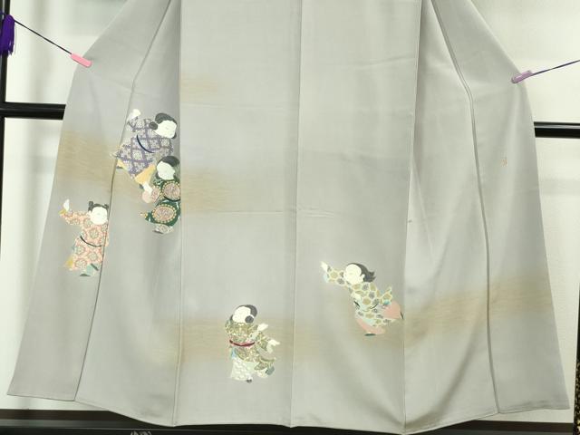 平和屋本店■極上　加賀友禅の巨匠　初代　由水十久　訪問着　童子遊び　灰青色地　暈し染め　逸品　DZAA3717kh5