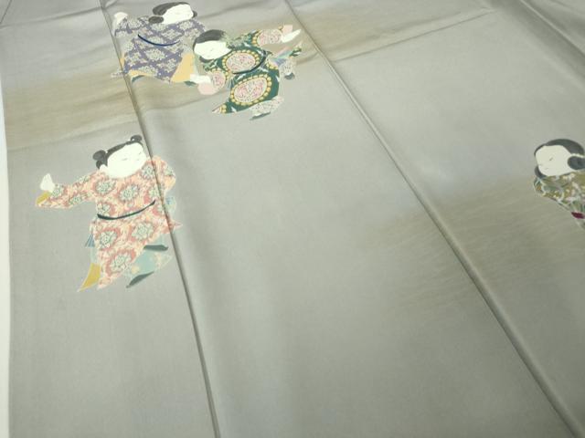 平和屋本店■極上　加賀友禅の巨匠　初代　由水十久　訪問着　童子遊び　灰青色地　暈し染め　逸品　DZAA3717kh5