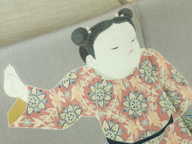 平和屋本店■極上　加賀友禅の巨匠　初代　由水十久　訪問着　童子遊び　灰青色地　暈し染め　逸品　DZAA3717kh5
