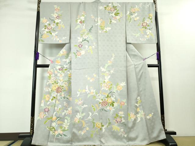 平和屋本店■極上　訪問着　駒刺繍　花唐草文　白梅鼠色地　金彩　高島屋扱い　逸品　DZAA3723kh5