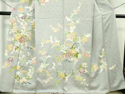 平和屋本店■極上　訪問着　駒刺繍　花唐草文　白梅鼠色地　金彩　高島屋扱い　逸品　DZAA3723kh5
