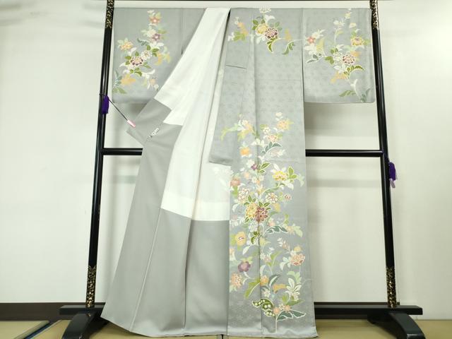 平和屋本店■極上　訪問着　駒刺繍　花唐草文　白梅鼠色地　金彩　高島屋扱い　逸品　DZAA3723kh5