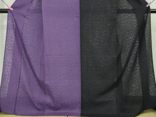 平和屋本店■極上　夏物　夏お召　片身替わり　花唐草紋紗　黒×本紫色　逸品　DZAA3727kh5
