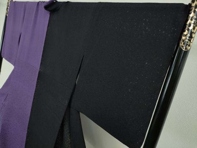 平和屋本店■極上　夏物　夏お召　片身替わり　花唐草紋紗　黒×本紫色　逸品　DZAA3727kh5
