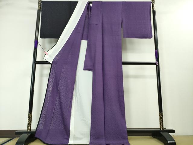 平和屋本店■極上　夏物　夏お召　片身替わり　花唐草紋紗　黒×本紫色　逸品　DZAA3727kh5