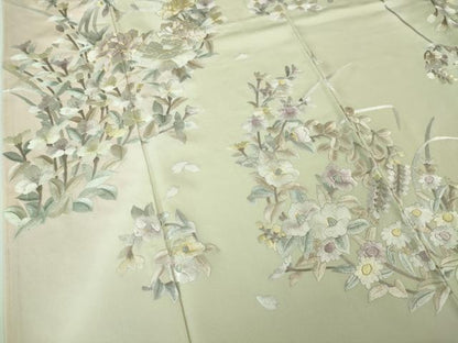 平和屋本店■極上　訪問着　駒刺繍　総手刺繍　吉祥花文　暈し染め　白緑色地　逸品　未使用　DZAA3729kh5