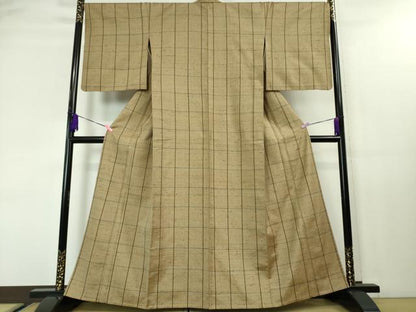 平和屋本店■希少　ざざんざ織　単衣　格子　逸品　DZAA3739kh5