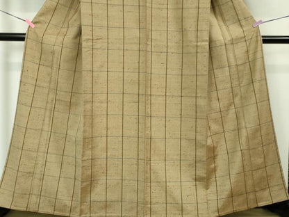 平和屋本店■希少　ざざんざ織　単衣　格子　逸品　DZAA3739kh5