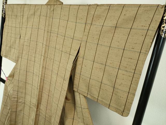 平和屋本店■希少　ざざんざ織　単衣　格子　逸品　DZAA3739kh5